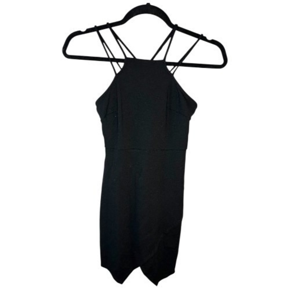 Solemio Black Strappy Bodycon Dress XS CrissCross Back Stretch Sexy Clubwear
